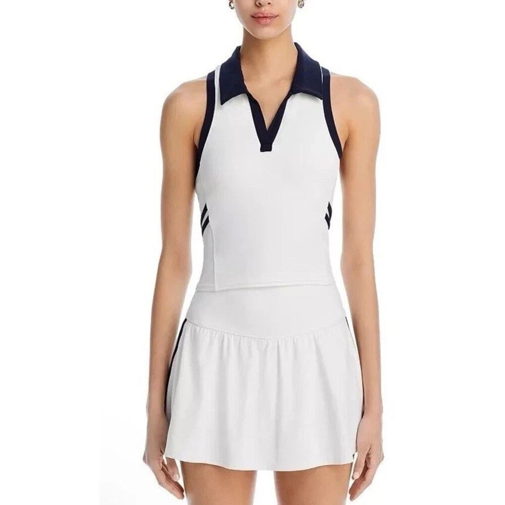 Splits59 Austin Airweight Crop Polo Top Women's Size M White Navy Athleisure NWT